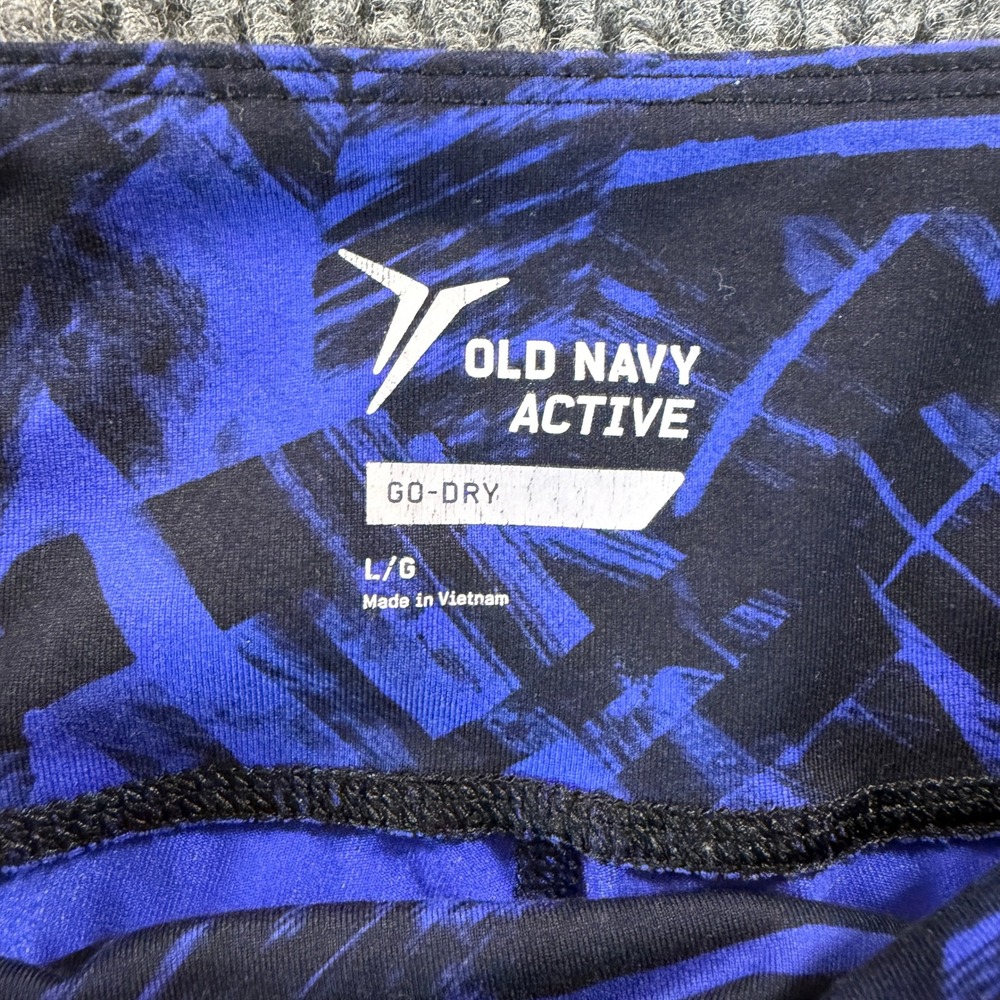 Old Navy Go Dry Crop Leggings Large Blue Black Abstract Crop Athletic Pants - Picture 3 of 8